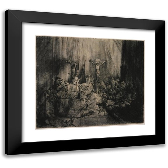 Rembrandt van Rijn 14x12 Black Modern Framed Museum Art Print Titled - The Three Crosses (1653-1655)