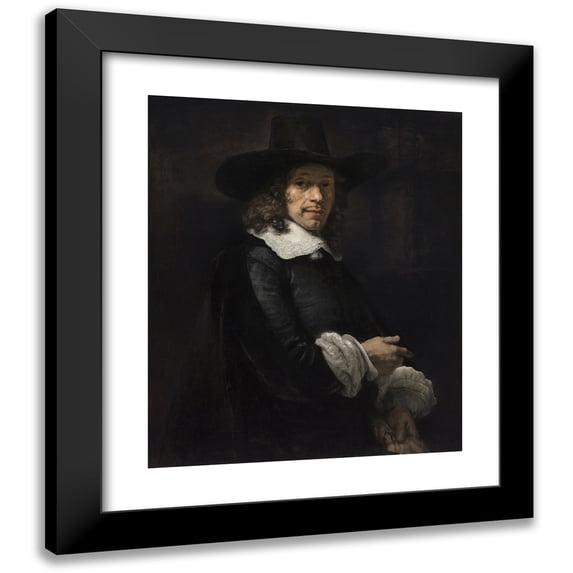 Rembrandt van Rijn 15x17 Black Modern Framed Museum Art Print Titled - Portrait of a Gentleman with a Tall Hat and Gloves (C. 1656-1658)