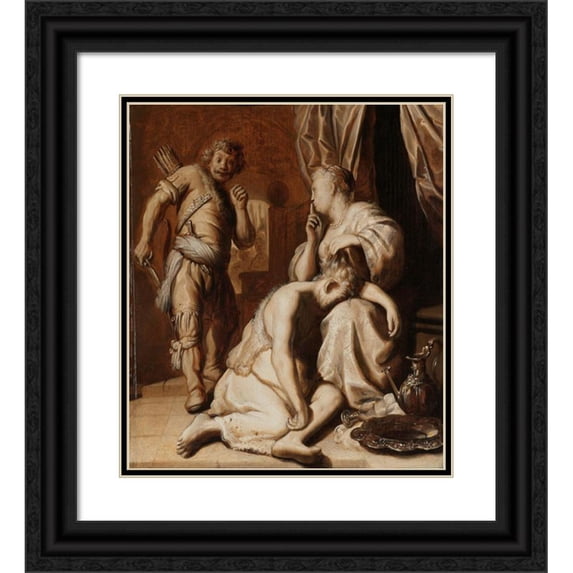 Rembrandt van Rijn 15x17 Black Ornate Wood Framed Double Matted Museum Art Print Titled - Samson and Delilah (C. 1626 - C. 1630)