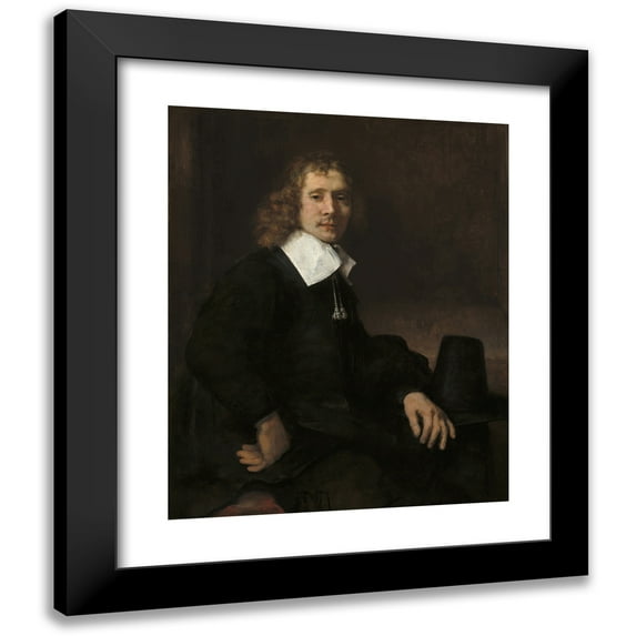 Rembrandt van Rijn 15x18 Black Modern Framed Museum Art Print Titled - A Young Man Seated at a Table (Possibly Govaert Flinck) (C. 1660)