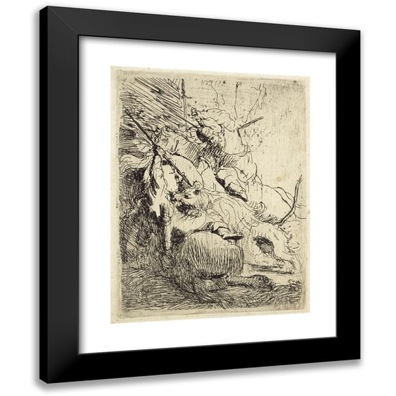 Rembrandt van Rijn 15x18 Black Modern Framed Museum Art Print Titled - The Small Lion Hunt (With One Lion) (C.1629)