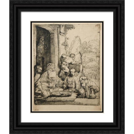 Rembrandt van Rijn 15x18 Black Ornate Wood Framed Double Matted Museum Art Print Titled - Abraham Entertaining the Angels (1656)