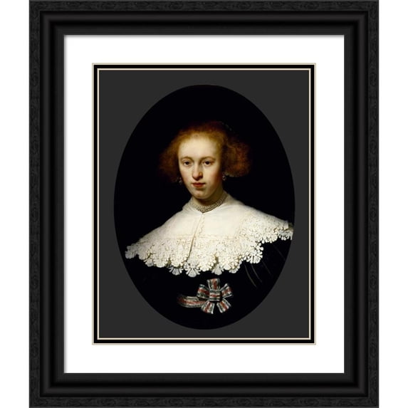 Rembrandt van Rijn 15x18 Black Ornate Wood Framed Double Matted Museum Art Print Titled - Portrait of a Young Woman