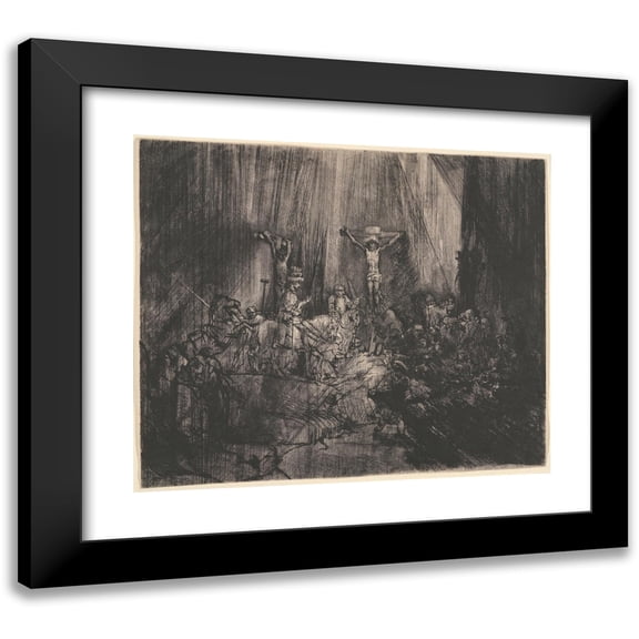 Rembrandt van Rijn 17x15 Black Modern Framed Museum Art Print Titled - Christ Crucified Between the Two Thieves (The Three Crosses) (1653)