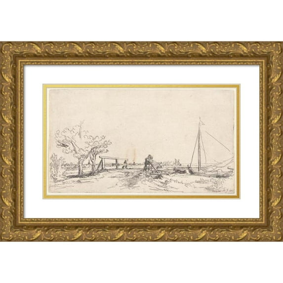 Rembrandt van Rijn 18x12 Gold Ornate Wood Frame and Double Matted Museum Art Print Titled - Six's Bridge (1645)