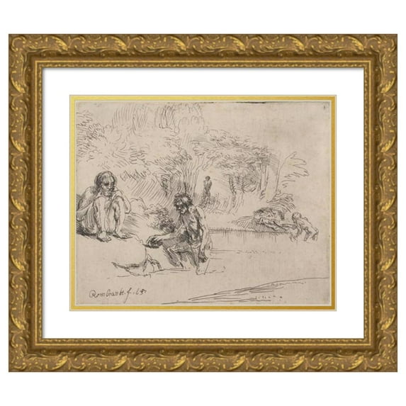 Rembrandt van Rijn 18x15 Gold Ornate Wood Frame and Double Matted Museum Art Print Titled - The Bathers (1651)