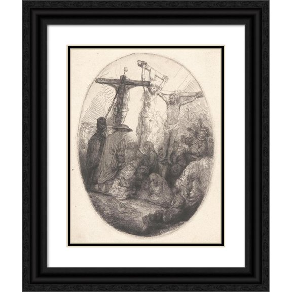 Rembrandt van Rijn 19x24 Black Ornate Framed Double Matted Museum Art Print Titled: Christ Crucified Between the Two Thieves (ca. 1641)