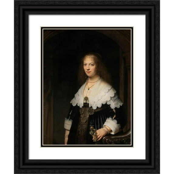 Rembrandt van Rijn 19x24 Black Ornate Framed Double Matted Museum Art Print Titled: Portrait of a Woman, Possibly Maria Trip (1639)