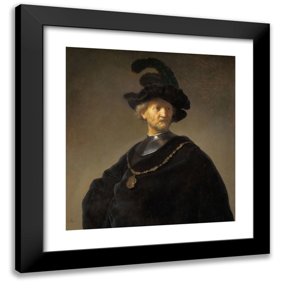 Rembrandt van Rijn 20x21 Black Modern Framed Museum Art Print Titled - Old Man with a Gold Chain (1631)