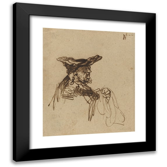 Rembrandt van Rijn 20x23 Black Modern Framed Museum Art Print Titled - Bust of an Elderly Man in a Flat Cap (1635-1637)