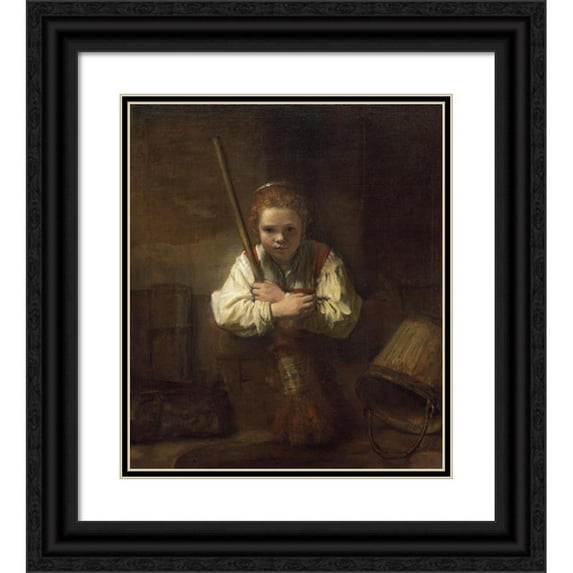 Rembrandt van Rijn 20x23 Black Ornate Framed Double Matted Museum Art Print Titled: A Girl with a Broom (1646-1651)