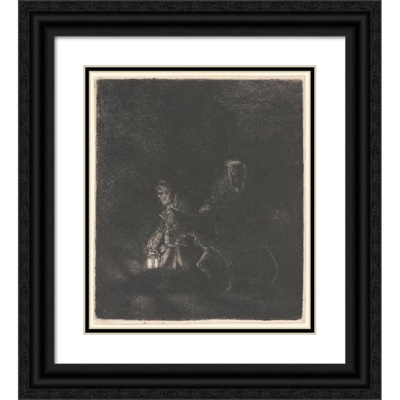 Rembrandt van Rijn 20x23 Black Ornate Framed Double Matted Museum Art Print Titled: The Flight into Egypt; a Night Piece (1651)