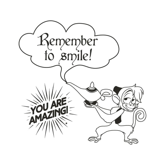 Remeber To Smile! Cute Magical Cartoon Monkey Vinyl Wall Design Wall Art Sticker Designs Vinyl Stickers For Home House Walls Rooms Windows Bedroom Decoration Size (20x20 inch)