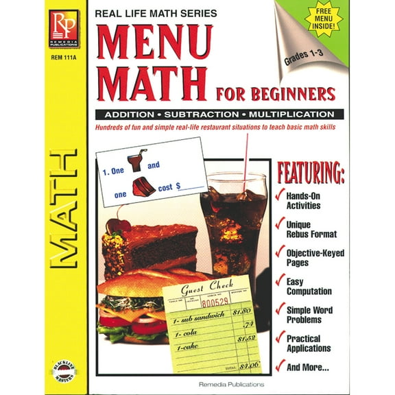 Remedia Publications Menu Math for Beginners Book, Grades 1-3