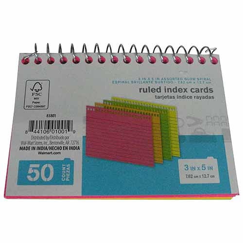 Remedy 3x5 Spiral Index Cards, Neon