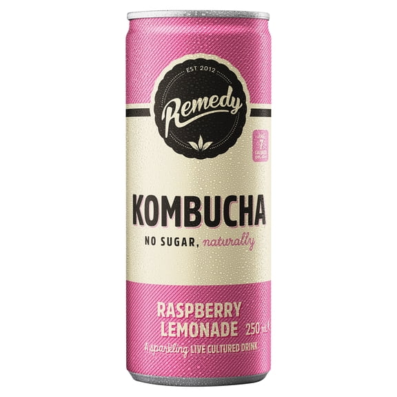 Remedy Kombucha Raspberry Lemonade Sugar Free 250Ml, Imported from Britain