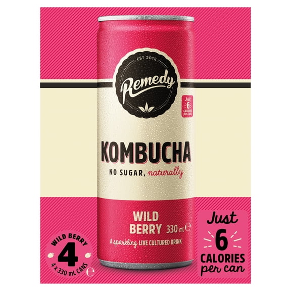 Remedy Kombucha - Wild Berry 4 x 330ml, Imported from Britain