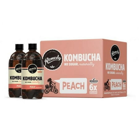 Remedy Organic Peach Kombucha Tea, Sugar-Free, Vegan, 20 Fl Oz Bottles (6 pack)