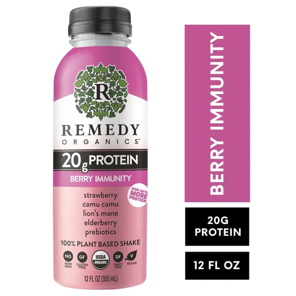 Remedy Organics Plant Based Berry Immunity Nutritional Instant General Wellness Shake, 12 fl oz