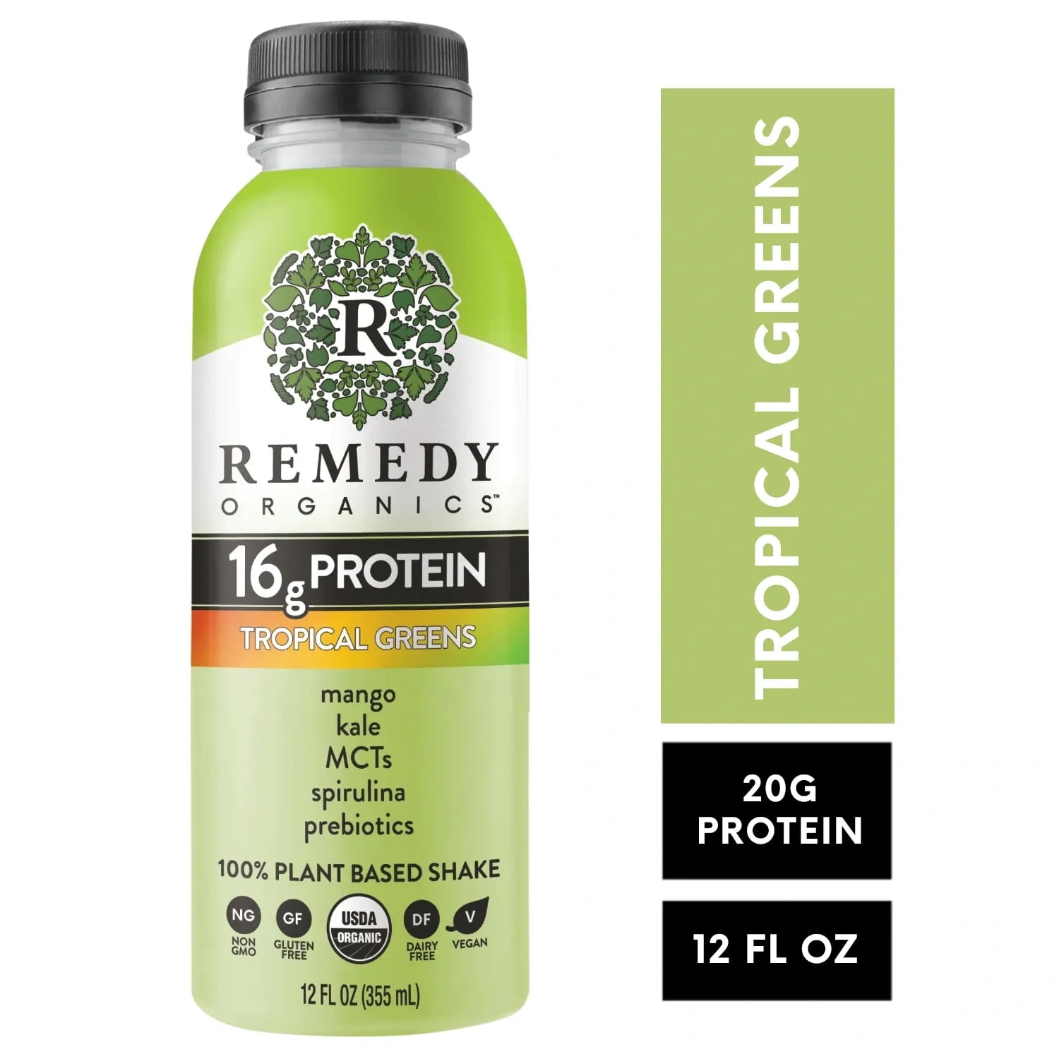 Remedy Organics Plant Based Tropical Greens Nutritional Instant General Wellness Shake, 12 fl oz
