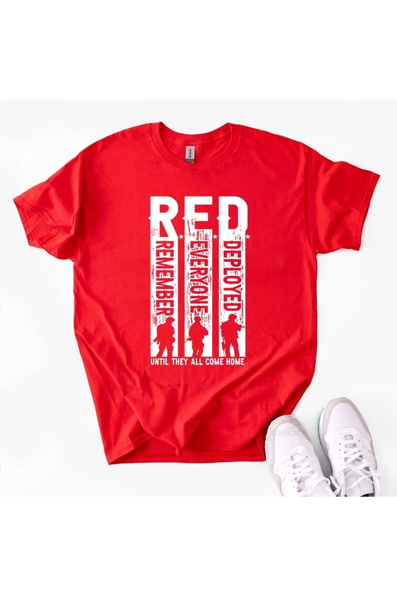 Remember Everyone Deployed T-shirt, Distressed Soldier Silhouette T-Shirt, Patriotic Tee, Red Friday Shirt