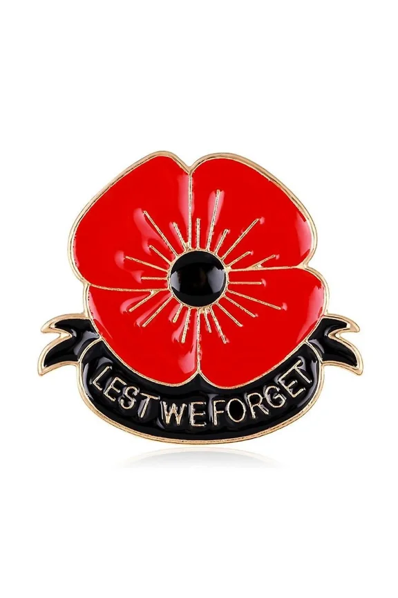 Remember Memorial Day Gift Red Black Poppy Brooch Pin Lest We Forget Lapel Pin