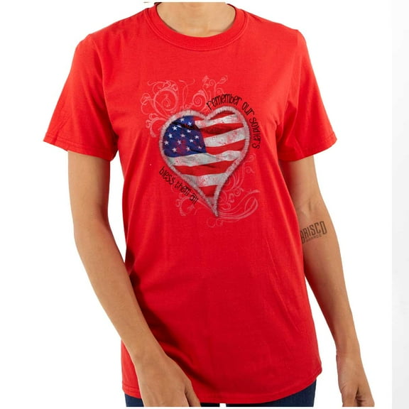 Remember Our Soldiers USA Flag Heart Women's Graphic T Shirt Tees Brisco Brands X