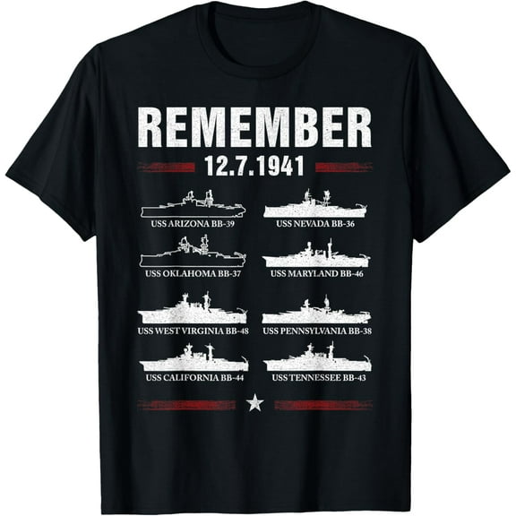 Remember Pearl Harbor Memorial Day December 7th 1941 WWII T-ShirtMen and women, Black T-shirt, size: Extra large