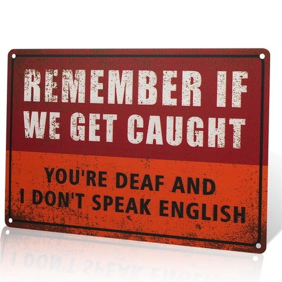 Remember We Got Caught English Speaking Metal Sign, Don't Forget to Speak English Wall Decor