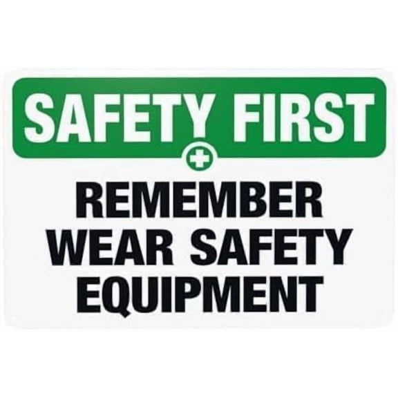 Remember Wear Safety Gear Warning Metal Sign, Workplace Safety Slogan Plaque for Home Business Road Yard Garage Street, Personal Protection Sign, 8x12 Inch For Home Wall Art Decor Metal Tin Sign