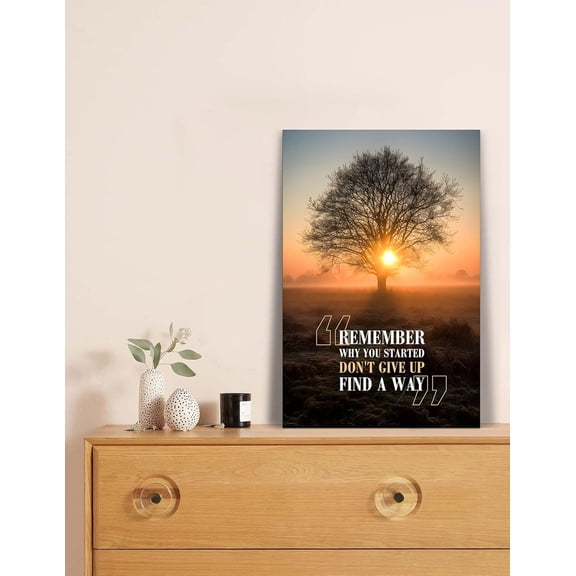 Remember Why You Started-Inspirational Framed Office Wall Art Sunset and Big Tree Nature Scenery Artwork Framed Ready to Hang-12x16 inches