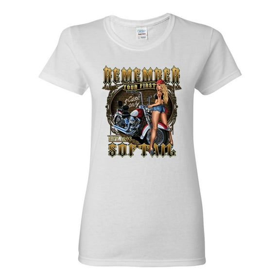 Remember Your First Soft Tail Bike Hot Babe Cars and Trucks Womens Graphic T-Shirt, White, 3XL
