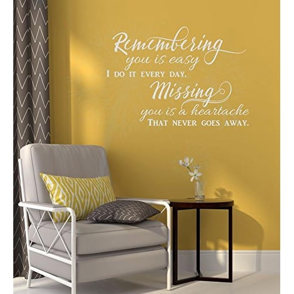 Remembering You Is Easy Vinyl Lettering Quote Wall Decor Art Memorial Decals 23x16-Inch Light Gray