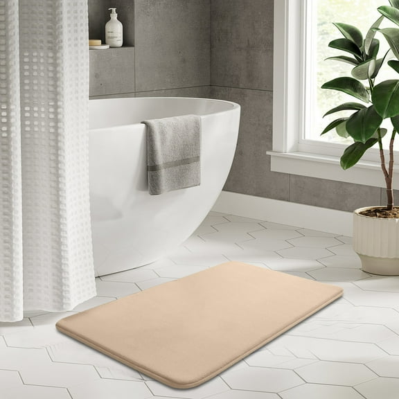 Remembrance Foam Bathroom Floor Mat 40x60cm | Non-Slip Absorbent Polyester Rug Dark Gray Gray Beige | Ultra Soft Quick-Dry Carpet for Door, Kitchen, Laundry, Sink, RV | Thin Hot-Melt Backing