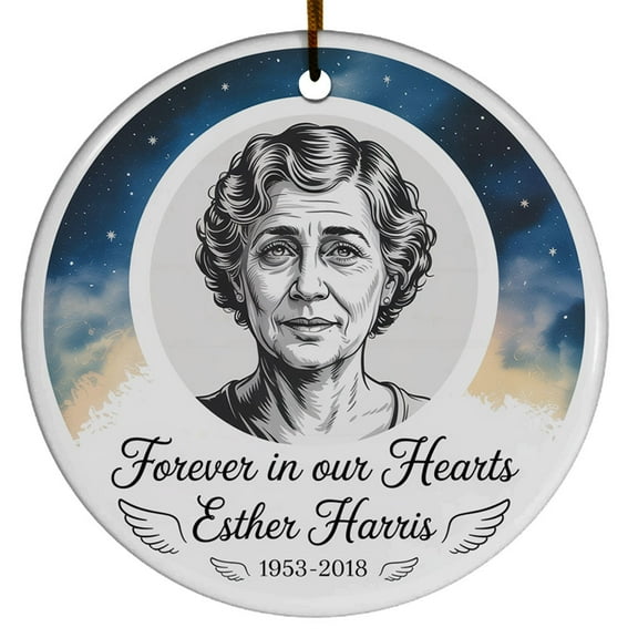 Remembrance Memorial Christmas Ornament - Personalized, Custom Name Text Loving Memory ForChristmas Ornament Gift for Loss of Loved Ones - Picture Photo Year, Circle Christmas Ornament