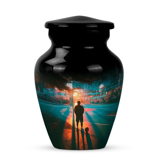 Remembrate Basketball Small Urns for Women Human Ashes 3 Inch - Burial Urns for Cremated Remains for Indoor and Outdoor Cremation - Black Keepsake Funeral Urn for Daughter and Son