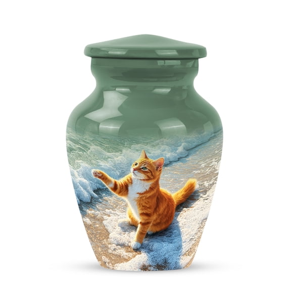 Remembrate Cat Funeral Urns for Adult Female Small 3 Inch - Ocean Waves Mini Urns for Cremation Ashes Female and Male - Green Dad and Mom Urn for Ashes - Keepsake Urn for Mother and Father Remains