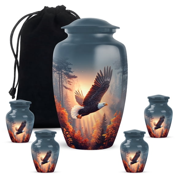 Remembrate Eagle Adult Urns for Human Ashes Men and Women 10 Inch, 4 Keepsake Set - Sunrise Funeral Urns for Ashes Men - Trees Memorial Urn for Adult Female - Large Urn for Cremains