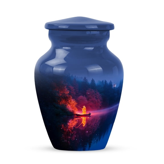 Remembrate Fishing Cremation Urns for Human Ashes - Blue Mini Urns for Human Ashes 3 Inch - Lake Keepsake Urn for Adult Male and Female Remains - Decorative Urn for Mom and Dad