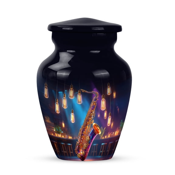 Remembrate Saxophone Funeral Urns for Adult Ashes Women and Men 3 Inch - Black Miniature Urns for Human Ashes - Lights Burial Urn Husband, Wife, Mom and Dad - Travel Urn for Cremation