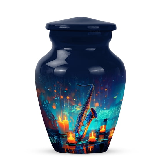 Remembrate Saxophone Keepsake Urn for Ashes for Women and Men Remains 3 Inch - Blue Small Urns for Human Ashes Keepsake - Candles Burial Urn for Mother and Father Remains - Funeral Gift