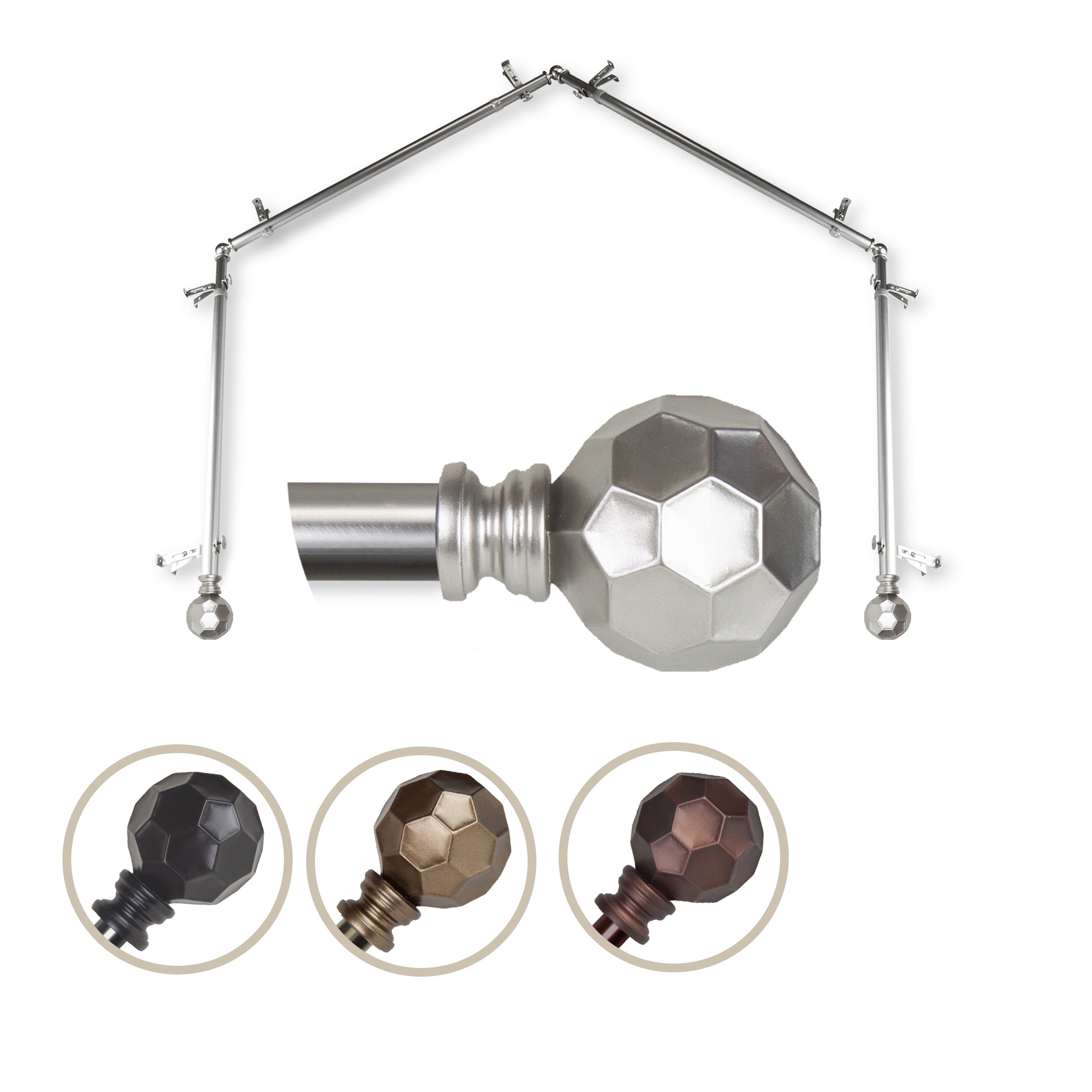 Remi 13/16" dia. 4-Sided Bay Window Curtain Rod - Satin Nickel
