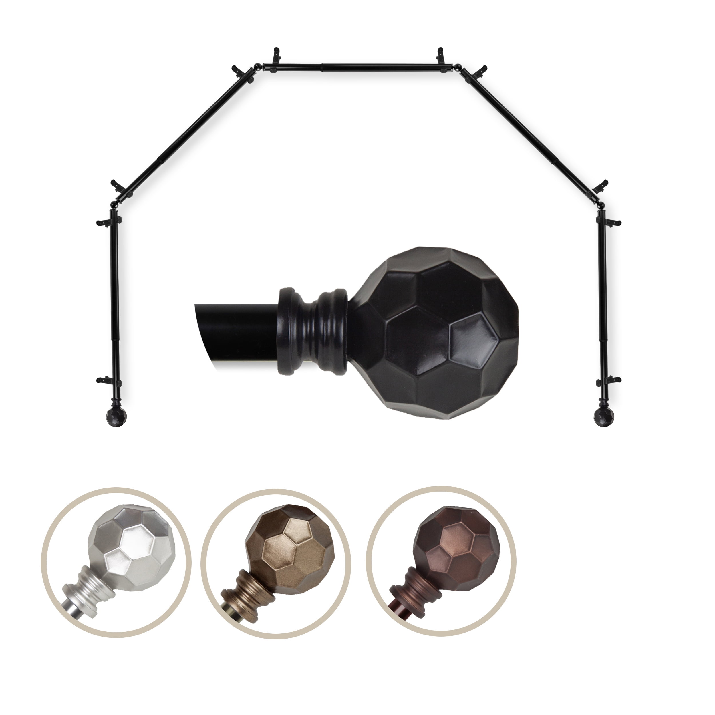 Remi 13/16" dia. 5-Sided Bay Window Curtain Rod - Black