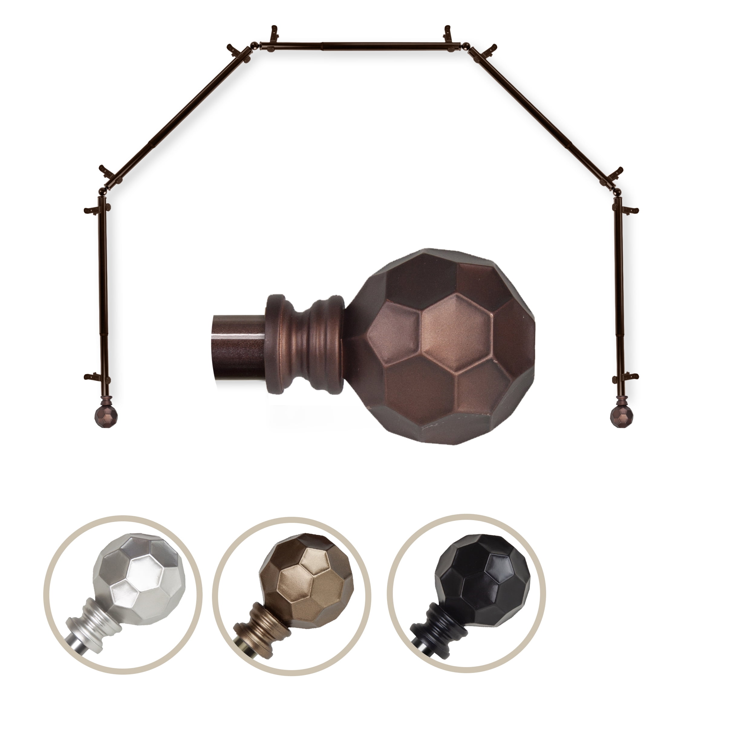 Remi 13/16" dia. 5-Sided Bay Window Curtain Rod - Cocoa