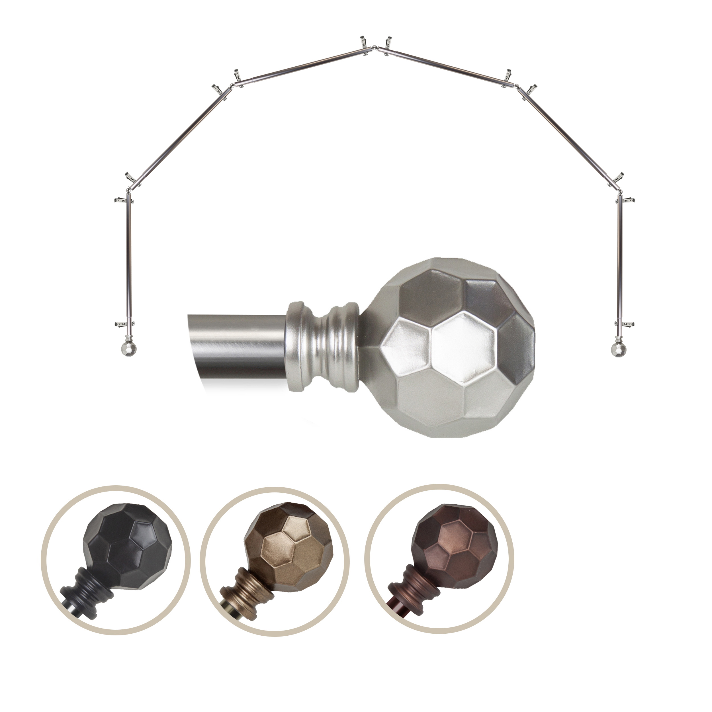 Remi 13/16" dia. 6-Sided Bay Window Curtain Rod - Satin Nickel