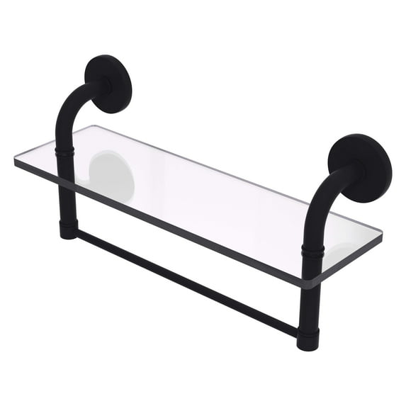 Remi Collection 16 Inch Glass Vanity Shelf with Integrated Towel Bar