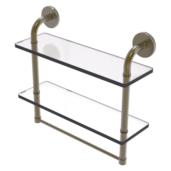 Remi Collection 16 Inch Two Tiered Glass Shelf with Integrated Towel Bar