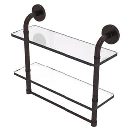 Remi Collection 16 in. Glass Vanity Shelf with Gallery Rail in Satin Nickel Remi Collection 16 in. Glass Vanity Shelf with Gallery Rail in Satin Nickel