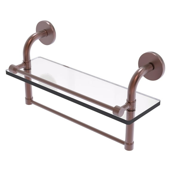 Remi Collection Gallery Glass Shelf with Towel Bar - Antique Copper / 16 Inch