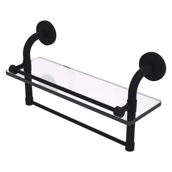 Remi Collection Gallery Glass Shelf with Towel Bar - Matte Black / 16 Inch